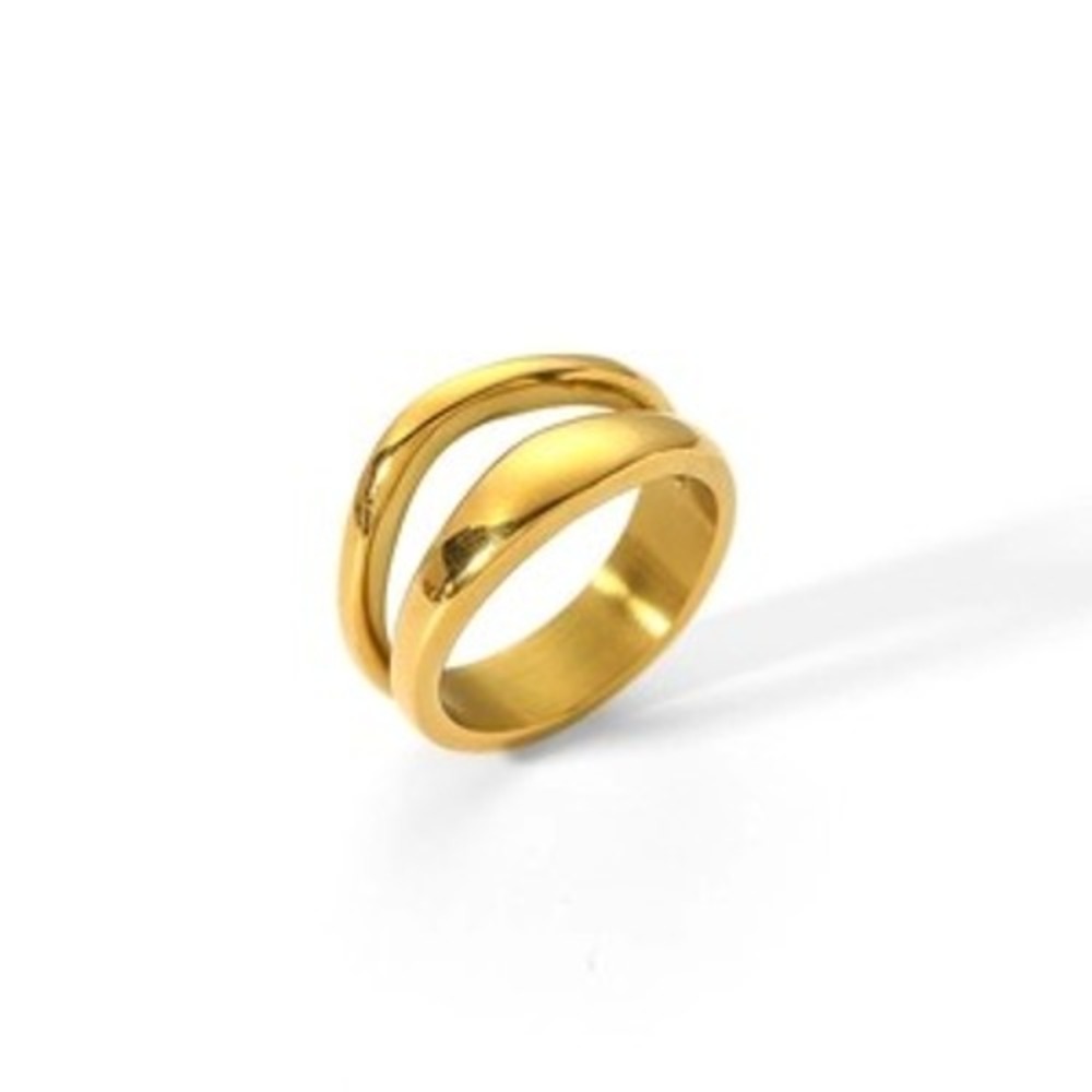 Gold Double Band Ring Stainless Steel‎ Wide Split Layered Statement Ring Size 6